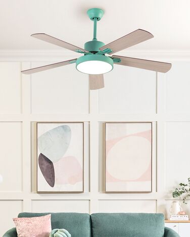 Ceiling Fan with Light Green and Light Wood HOBBLE