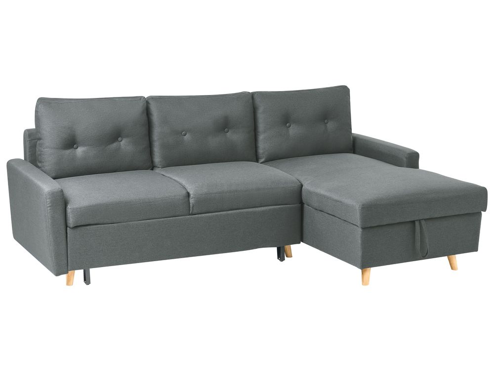 Left Hand Corner Sofa Bed with Storage Dark Grey FLAKK Beliani.co.uk