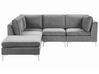 Right Hand 4 Seater Modular Velvet Corner Sofa with Ottoman Grey EVJA_789086