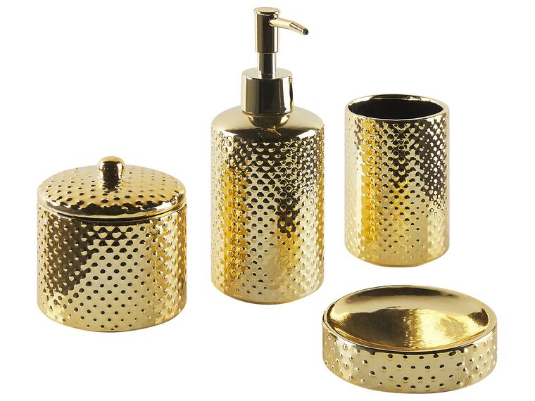Conjunto de accesorios de baño de cerámica dorado/beige claro CUMANA_823302