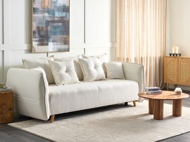 Boucle Sofa Bed with Storage Cream White VALLANES