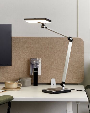 Metal LED Desk Lamp with Wireless Charger Silver LACERTA