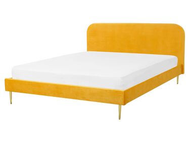 Zamatová posteľ 160 x 200 cm žltá FLAYAT