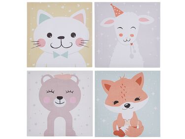 Set of 4 Animal Canvas Art Prints 30 x 30 cm Multicolour BOMBI
