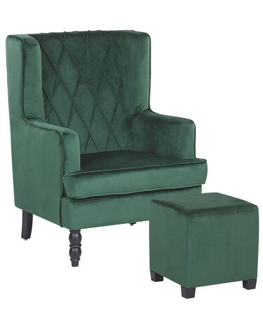 Fotel welurowy z podnóżkiem zielony SANDSET