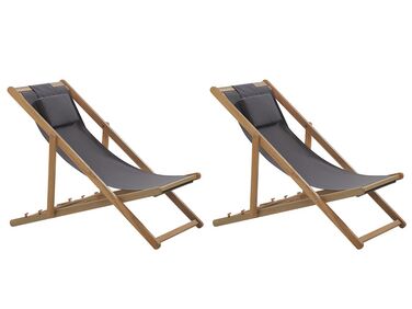 Set of 2 Folding Deck Chairs and 2 Replacement Fabrics (Various Options) Light Wood AVELLINO