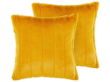 Set of 2 Faux Fur Cushions 45 x 45 cm Yellow PUMILA