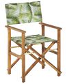 Set of 2 Acacia Folding Chairs and 2 Replacement Fabrics Light Wood with Off-White / Tropical Leaves Pattern CINE_819249