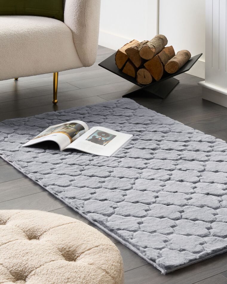 Faux Rabbit Fur Rug 80 x 150 cm Grey GHARO Beliani.co.uk