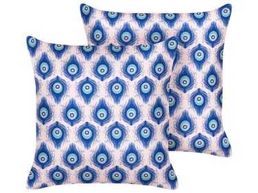 Set of 2 Outdoor Cushions Peacock Pattern 45 x 45 cm Blue and Pink CERIANA