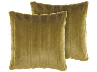 Set of 2 Faux Fur Cushions 45 x 45 cm Green PUMILA