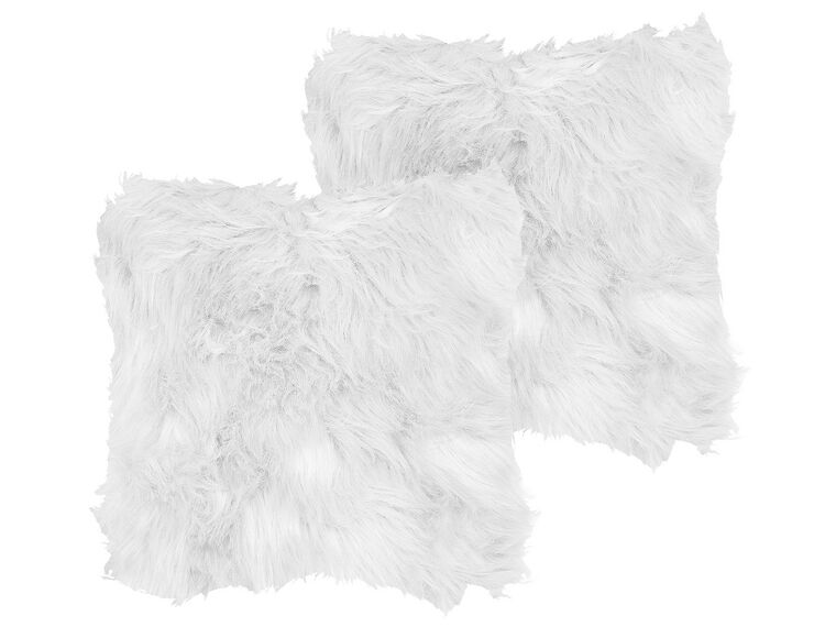 Set of 2 Faux Fur Cushions 45 x 45 cm White LUBHA_854250