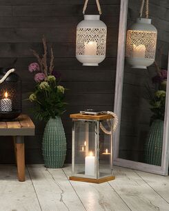 Lyhty lasi hopea/vaalea puu 41 cm BORNEO