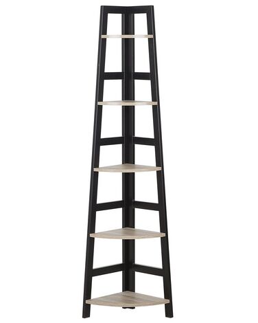 Rohový rebríkový regál čierna/svetlé drevo BEXLEY