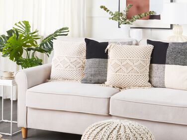 Set of 2 Cotton Macrame Cushions with Tassels 40 x 45 cm Beige YORTAN