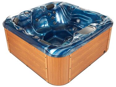 Bañera de hidromasaje LED de acrílico azul/plateado/madera clara 200 x 200 cm LASTARRIA
