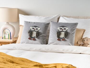 Set of 2 Velvet Kids Cushions Owl Motif 45 x 45 cm Grey OPHRYS