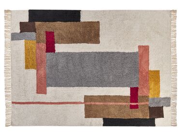 Teppich Baumwolle mehrfarbig 140 x 200 cm geometrisches Muster Kurzflor NIKSAR