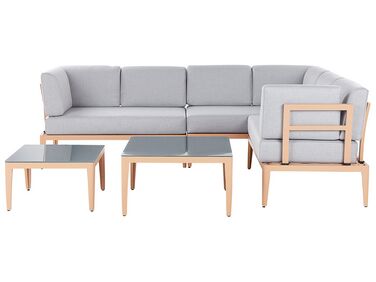 Lounge Set Aluminium heller Holzfarbton 6-Sitzer linksseitig modular Auflagen hellgrau RIMA III