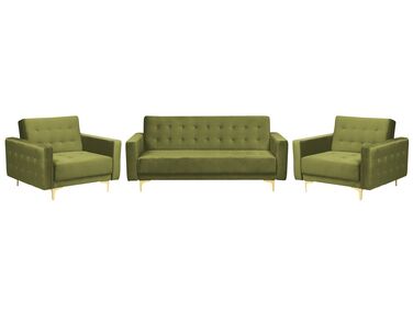 5-personers loungesæt i velour grøn ABERDEEN