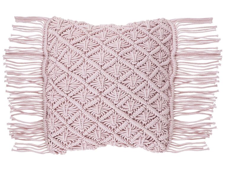 Cotton Macramé Cushion with Tassels 40 x 40 cm Pink YANIKLAR_753348