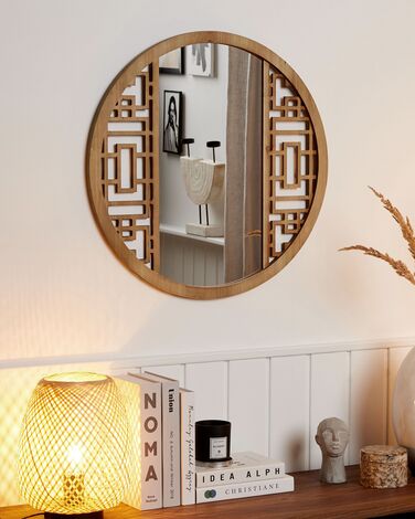 Round Wooden Wall Mirror ⌀ 60 cm Light FIRMINY