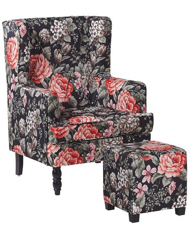 Fotel z podnóżkiem w kwiaty czarny SANDSET