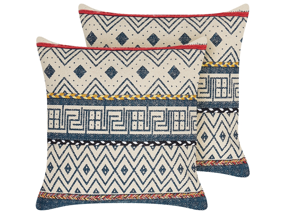 Set of 2 Cotton Cushions Geometric Pattern 50 x 50 cm Multicolour