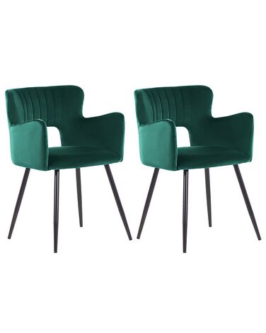 Conjunto de 2 sillas de comedor de terciopelo verde esmeralda/negro SANILAC