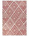 Teppich Baumwolle cremeweiss / rot 160 x 230 cm geometrisches Muster Shaggy HASKOY_842979