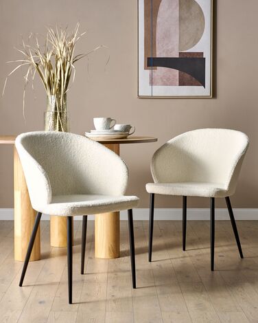 Set of 2 Boucle Dining Chairs Off-White MASON