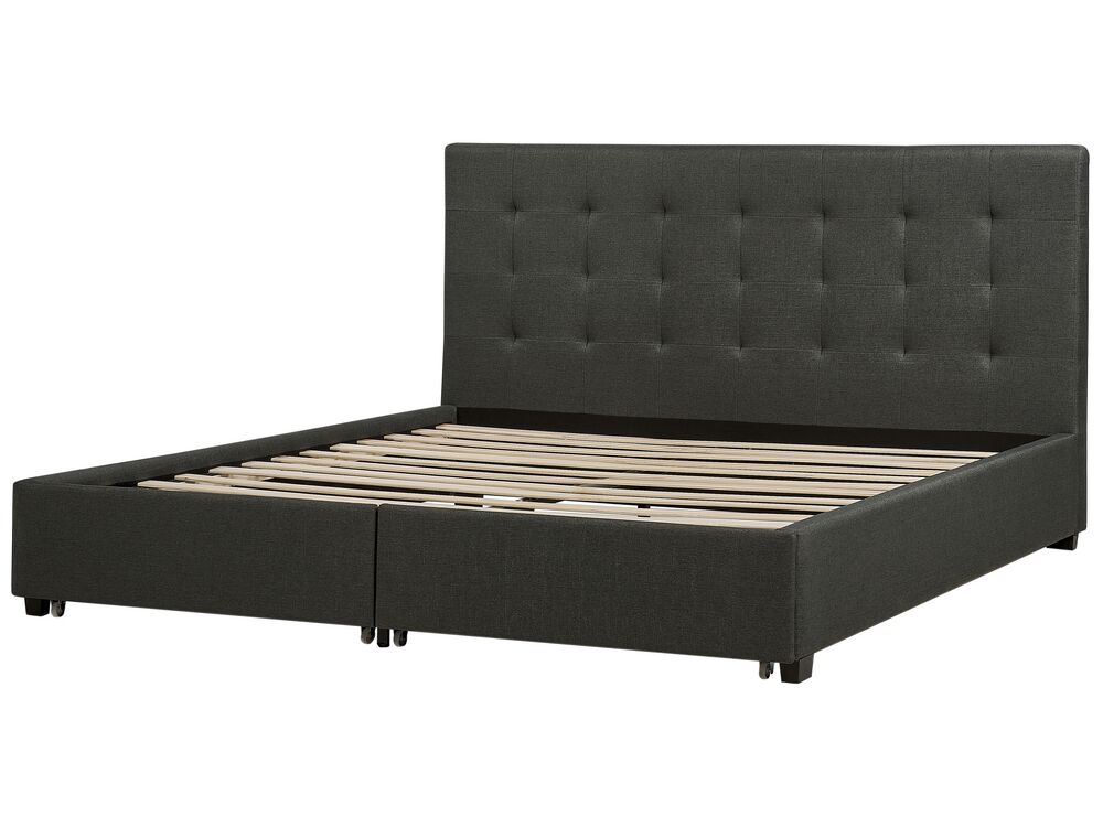 Cama tapizada con almacenaje gris oscuro 180x200 cm LA ROCHELLE