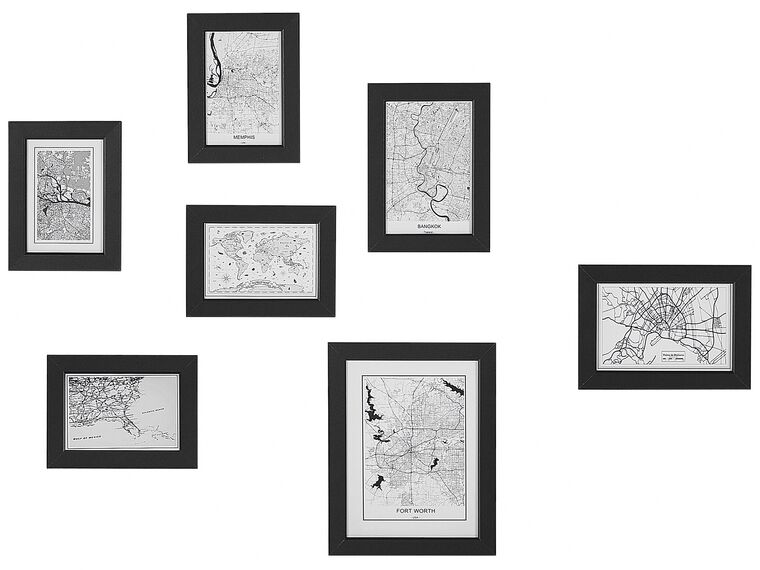 Wall Gallery of Maps 7 Frames Black DENKORO_819558