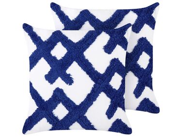 Set of 2 Cotton Cushions 45 x 45 cm Blue and White HAZEL