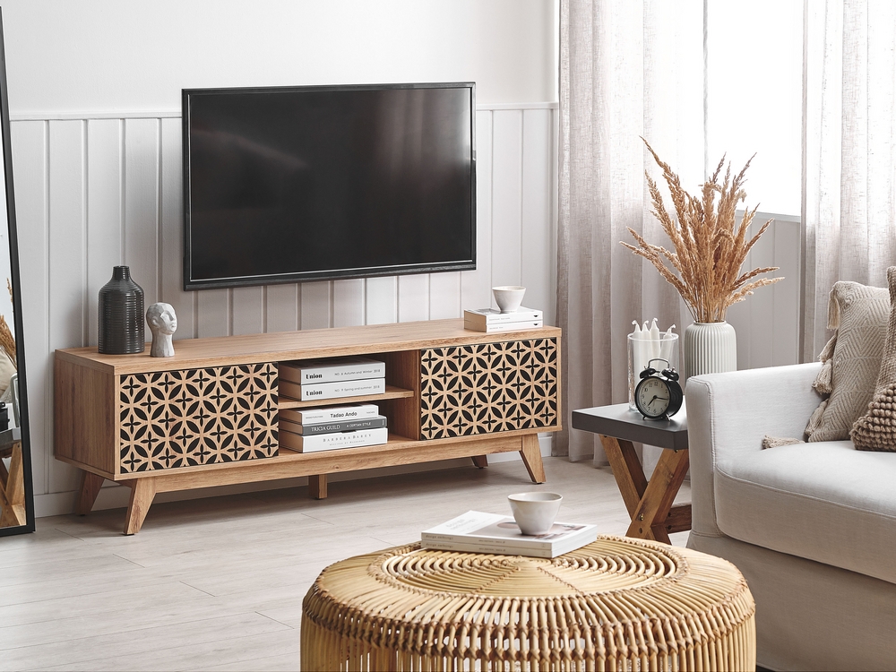 Mueble TV madera clara/negro 140 x 40 cm PRESCOT 