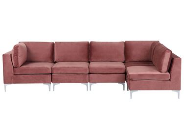 Canapé d'angle modulaire 5 places côté gauche en velours rose EVJA