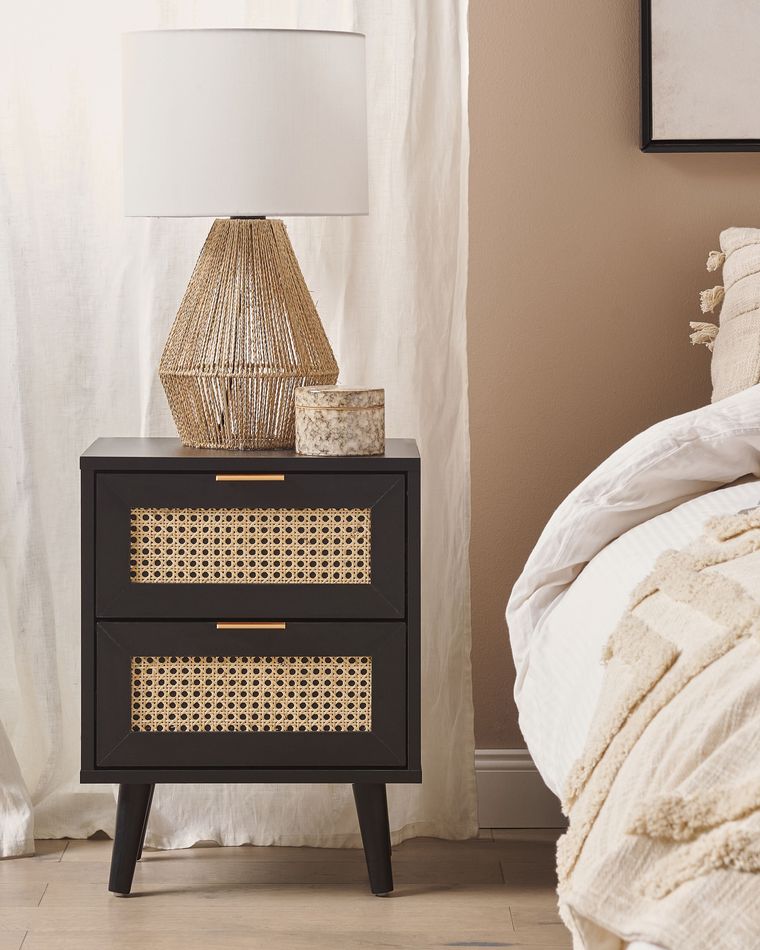 Nachttisch Rattan Schwarz Beige 2 Schubladen 30 X 40 X 52 Cm OPOCO Nachttisch rattan schwarz beige 2 schubladen 30 x 40 x 52 cm opoco