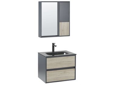 Meuble vasque avec miroir et cabinet 60 cm bois clair et gris TERUEL
