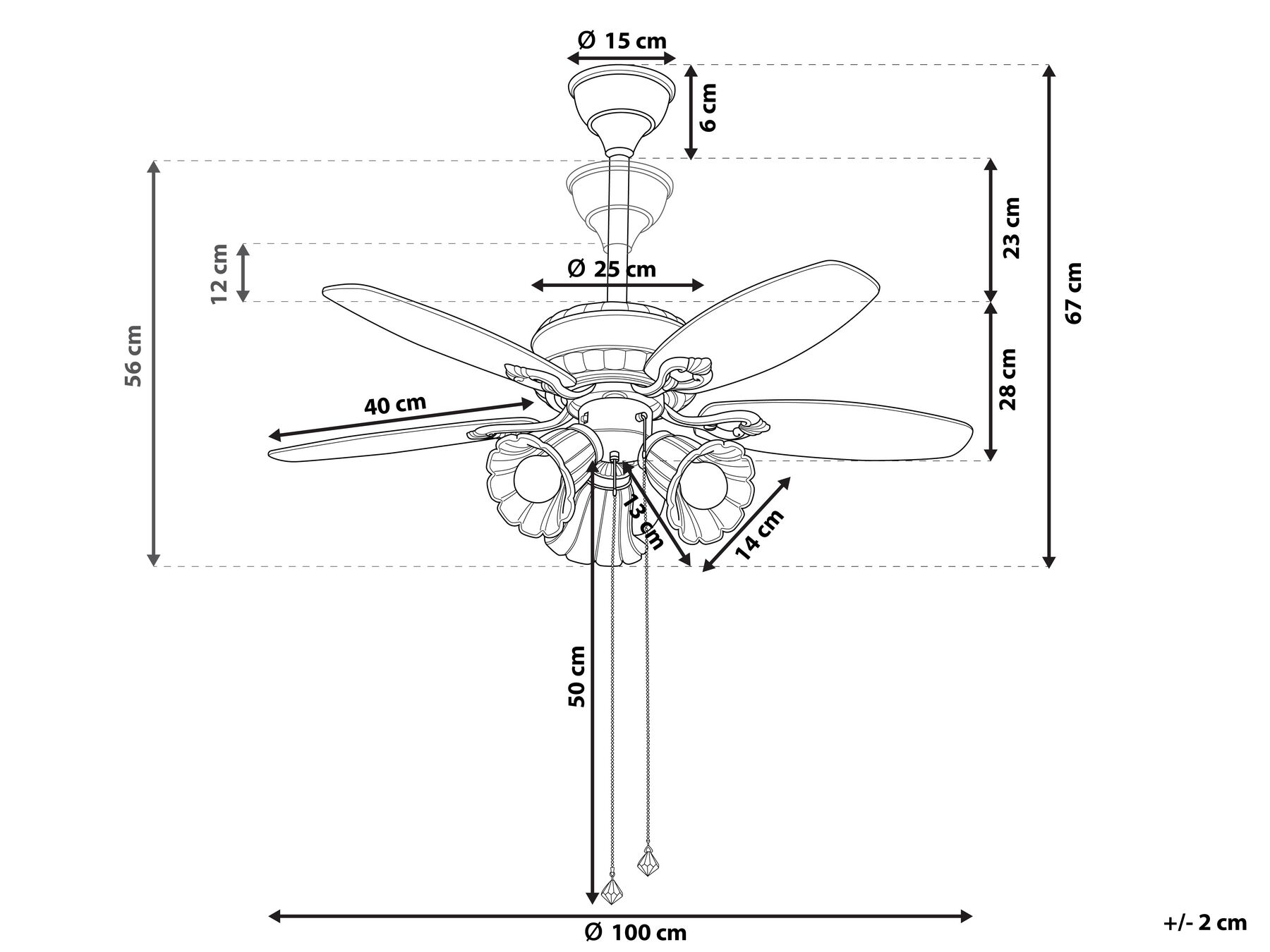 Deckenventilator mit Licht dunkler Holzfarbton / gold NADELA | Beliani.ch