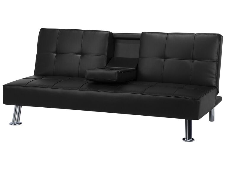 Faux Leather Sofa Bed Black ROXEN Beliani.co.uk
