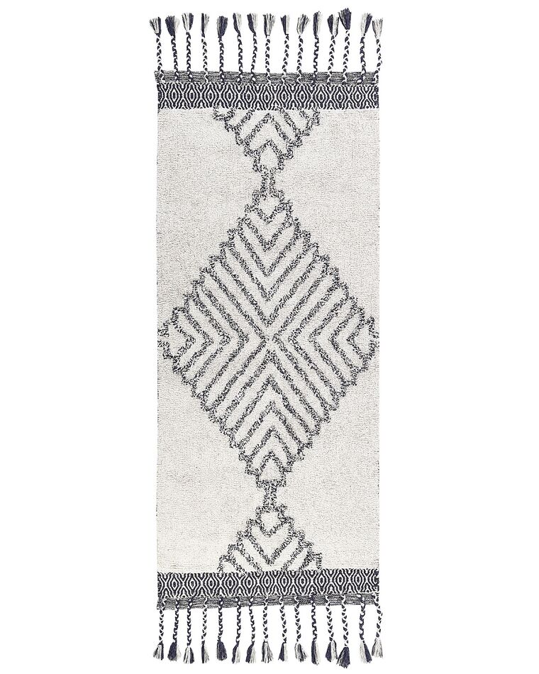 Teppich Baumwolle weiß / schwarz 80 x 150 cm geometrisches Muster Kurzflor ERAY_843961