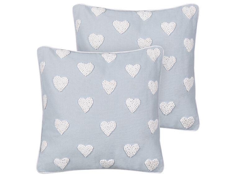 Conjunto 2 almofadas decorativas padrão de corações em algodão cinzento 45 x 45 cm GAZANIA_893190