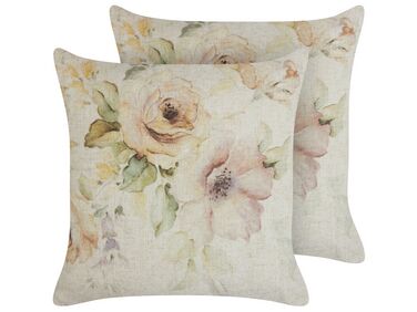 Set of 2 Cushions Floral Pattern 45 x 45 cm Beige ZAHRIYE