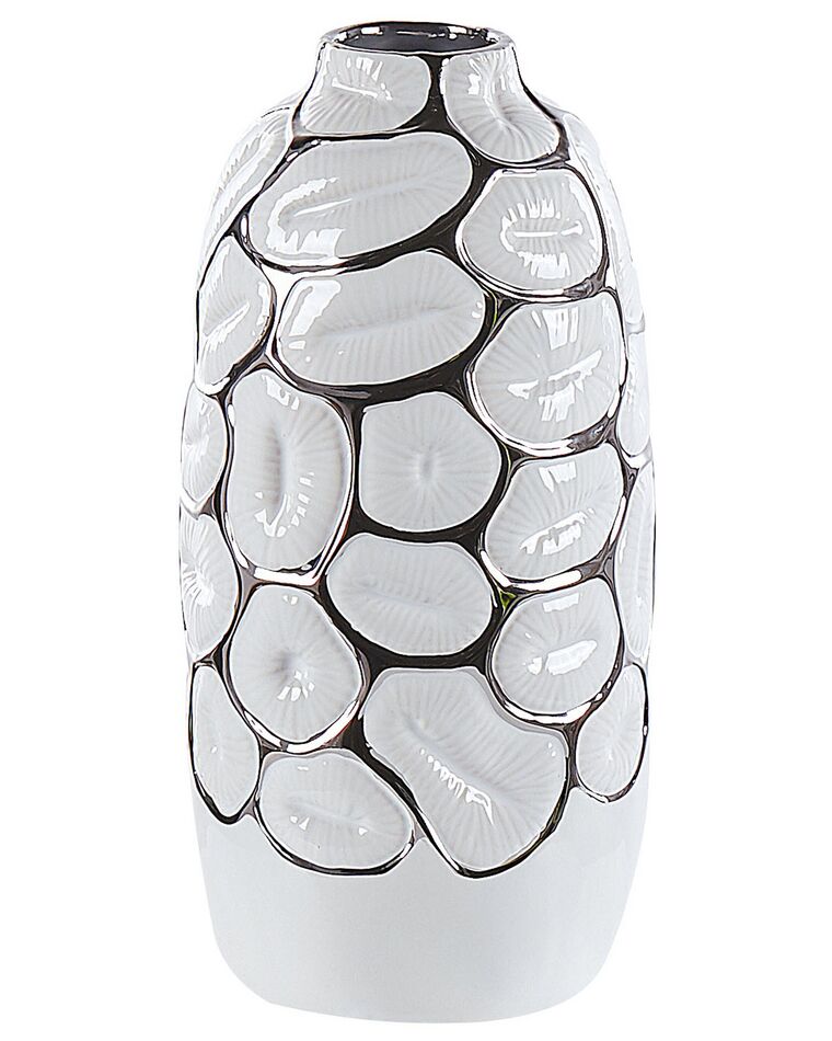 Vaso decorativo gres porcellanato bianco e argento 34 cm CENABUM_818309