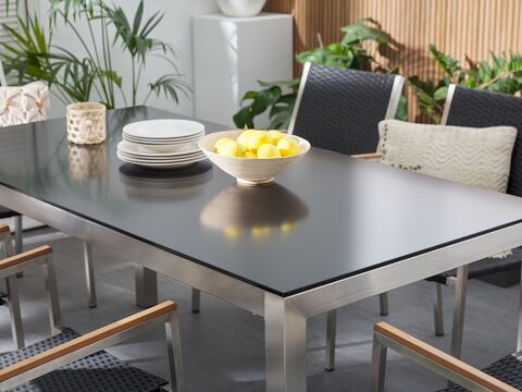 Garden Dining Table Glass Top 180 X 90 Cm Black Grosseto Beliani No Garden Dining Table Glass Top 180 X 90, How To Remove Scratches From Glass Dining Table
