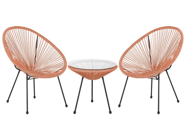 2 fauteuils spaghetti en rotin orange et table pour intérieur et extérieur ACAPULCO II_813876