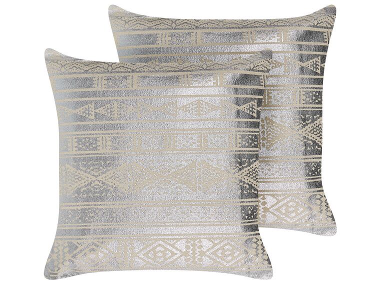 Set of 2 Cotton Cushions Geometric Pattern 50 x 50 cm Silver OUJDA_831086
