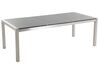 Conjunto de jardín mesa con tablero de piedra natural gris pulido 220 cm, 8 sillas blancas GROSSETO _377774