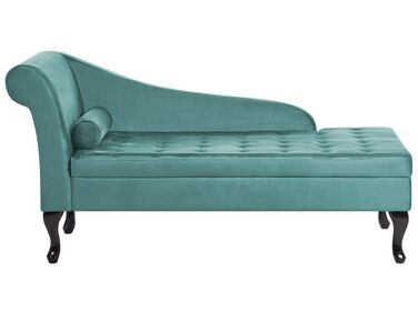 Chaiselongue Samtstoff blaugrün mit Bettkasten linksseitig PESSAC