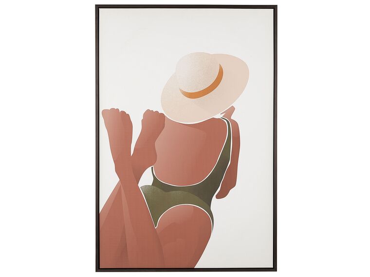 Toile imprimée marron et blanche femme avec cadre 63 x 93 cm FELTRINA_787572